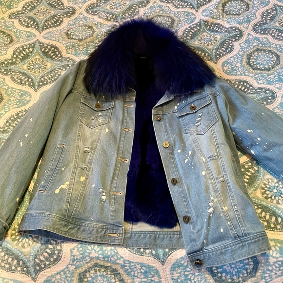 Lola + The Boys Jackets & Blazers - Women’s Navy Ombré Fox Fur Denim Jacket from Lola + The Boys